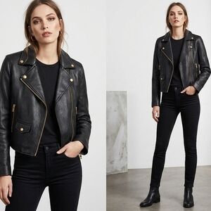 Blank NYC Black Leather Jacket with Gold Details
